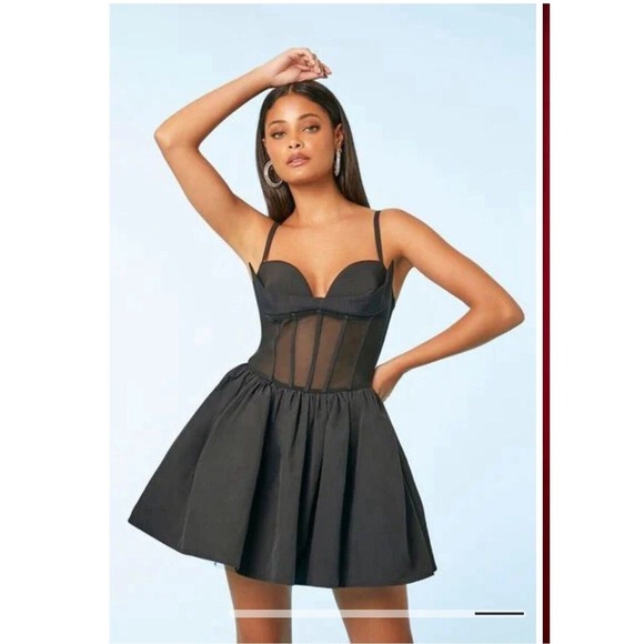Black Fit And Flare Dress Forever 21‎ Caged Fit & Flare Mini Dress Size Medium - Picture 11 of 12
